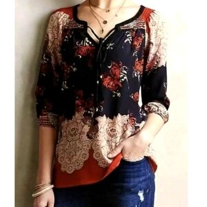 Anthropologie Meadow Rue Women's XS Silk Peasant Blouse